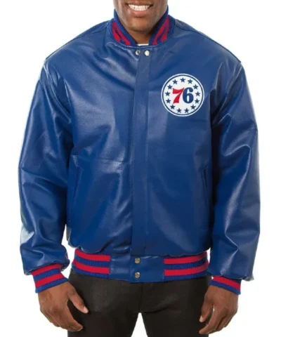 Philadelphia 76ers Full-Snap Leather Varsity Royal Jacket