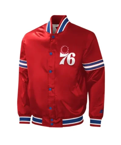 Starter Slider Philadelphia 76ers Full-Snap Red Satin Jacket