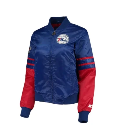 Philadelphia 76ers Tie Breaker Full-Zip Satin Blue and Red Jacket