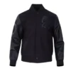 Philadelphia 76ers Triple Black Full-Zip Varsity WoolLeather Jacket