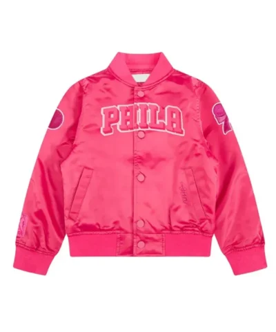 Philadelphia 76ers Triple Full-Snap Satin Pink Jacket