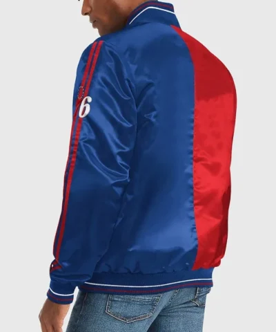 Philadelphia 76ers Red and Blue Varsity Satin Jacket