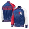 Philadelphia 76ers Reliever Varsity Full-Snap Satin Royal and Red Jacket