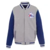 Philadelphia 76ers Gray and Royal Varsity Full-Snap Wool Jacket