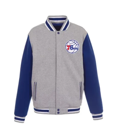 Philadelphia 76ers Gray and Royal Varsity Full-Snap Wool Jacket