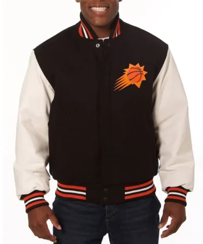 Phoenix Suns Varsity Black and White WoolLeather Full-Snap Jacket