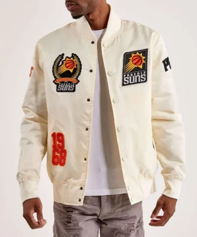 Phoenix Suns Full-Snap Varsity Satin Off White Jacket