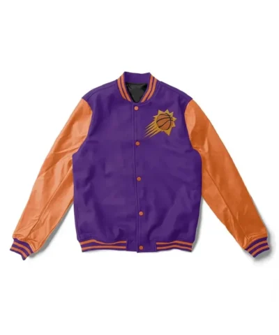 Purple and Orange Phoenix Suns Varsity Full-Snap WoolLeather Jacket