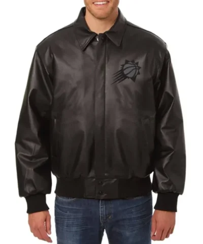 Phoenix Suns Shirt Collar Black Leather Jacket