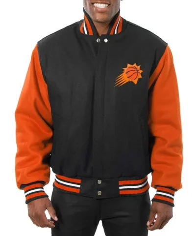 Phoenix Suns Domestic Two-Tone Black and Orange Varsity Wool Jacket