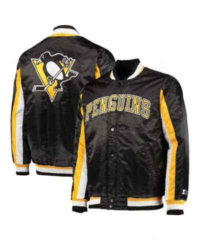BlackYellow Pittsburgh Penguins The Ace Varsity Full-Snap Satin Jacket