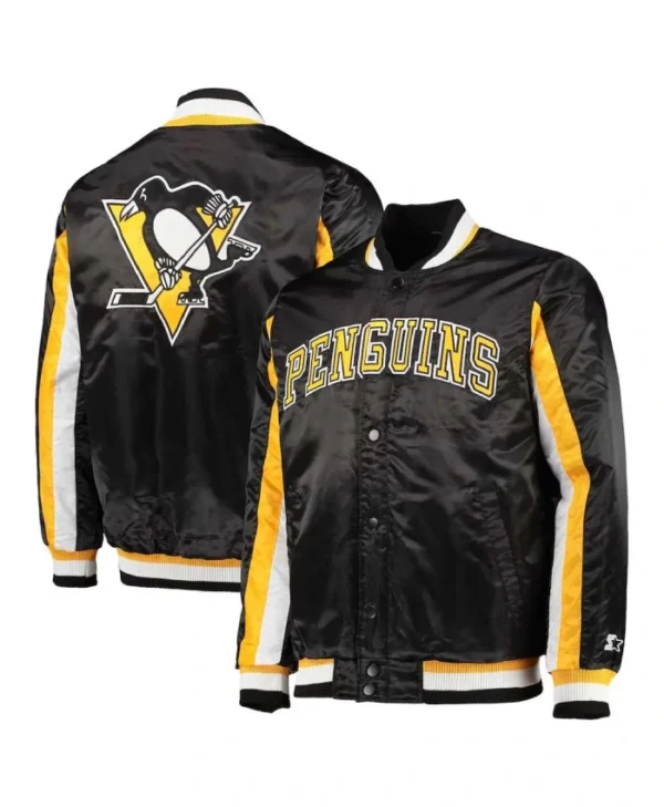 BlackYellow Pittsburgh Penguins The Ace Varsity Full-Snap Satin Jacket