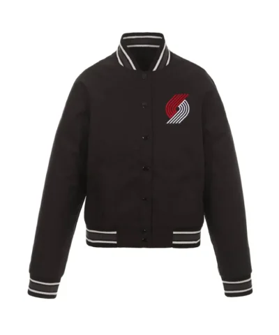 Portland Trail Blazers Poly Twill Black Full-Snap Jacket