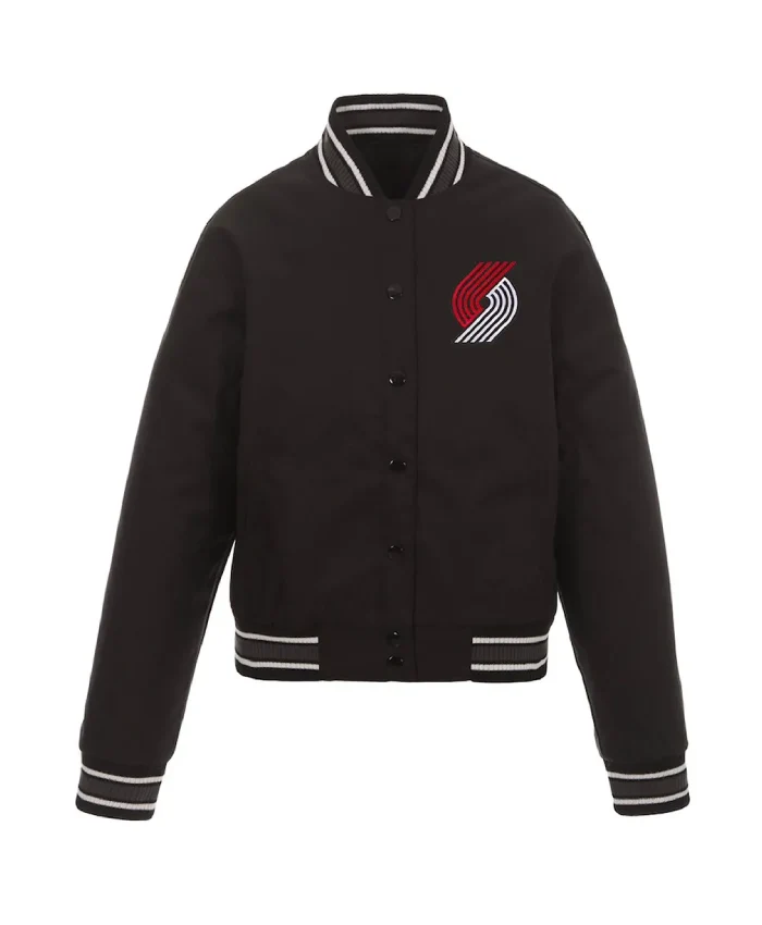 Portland Trail Blazers Poly Twill Black Full-Snap Jacket
