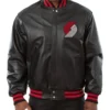 Portland Trail Blazers Varsity Full-Snap Leather Black Jacket