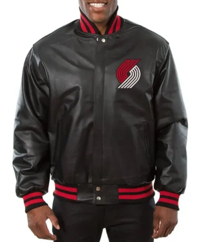Portland Trail Blazers Varsity Full-Snap Leather Black Jacket
