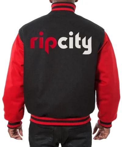 Portland Trail Blazers Black and Red Varsity Wool Jacket