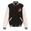 Portland Trail Blazers Varsity WoolLeather Full-Snap Black and White Jacket