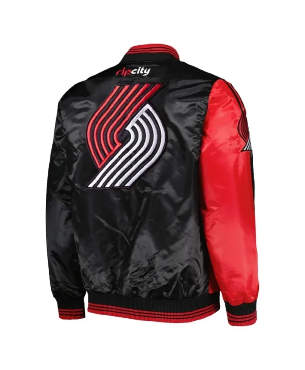Fast Break Portland Trail Blazers Red and Black Satin Jacket