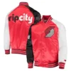 Portland Trail Blazers Reliever Satin Full-Snap White and Black Jacket