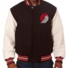 Two-Hit Portland Trail Blazers BlackWhite Varsity Full-Snap WoolLeather Jacket