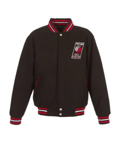 Portland Trail Blazers Two-Hit Full-Snap Black Varsity Wool Jacket