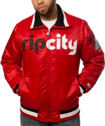 Rip City Portland Trailblazers Red Varsity Full-Zip Satin Jacket