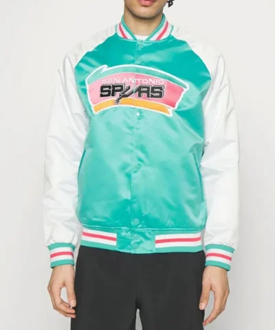 San Antonio Spurs Prime Time Aqua and White Full-Snap Jacket