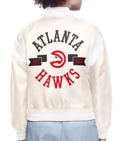 Printed Logo Atlanta Hawks Varsity Full-Snap Satin Jacket