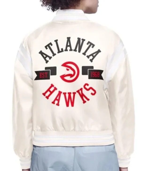 Printed Logo Atlanta Hawks Varsity Full-Snap Satin Jacket