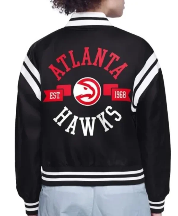 Atlanta Hawks Printed Logo Varsity Satin Cream Jacket