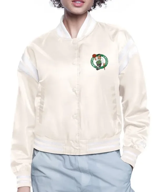 Printed Logo Boston Celtics Varsity Full-Snap Satin Jacket