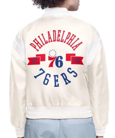 Printed Logo Philadelphia 76ers Varsity Full-Snap Satin Jacket