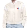 Philadelphia 76ers Printed Logo Varsity Black Satin Jacket