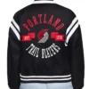 Portland Trail Blazers Printed Logo Varsity Satin Cream Jacket