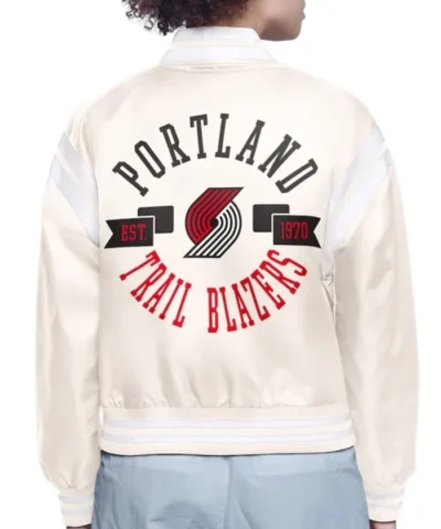 Printed Logo Portland Trail Blazers Varsity Full-Snap Satin Jacket