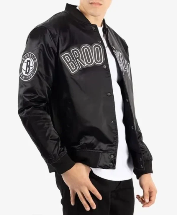 Buy Pro Brooklyn Nets Full-Snap Bomber Satin Black Jacket