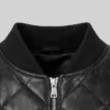 Quilted Biker Bomber Black Leather Jacket For Women