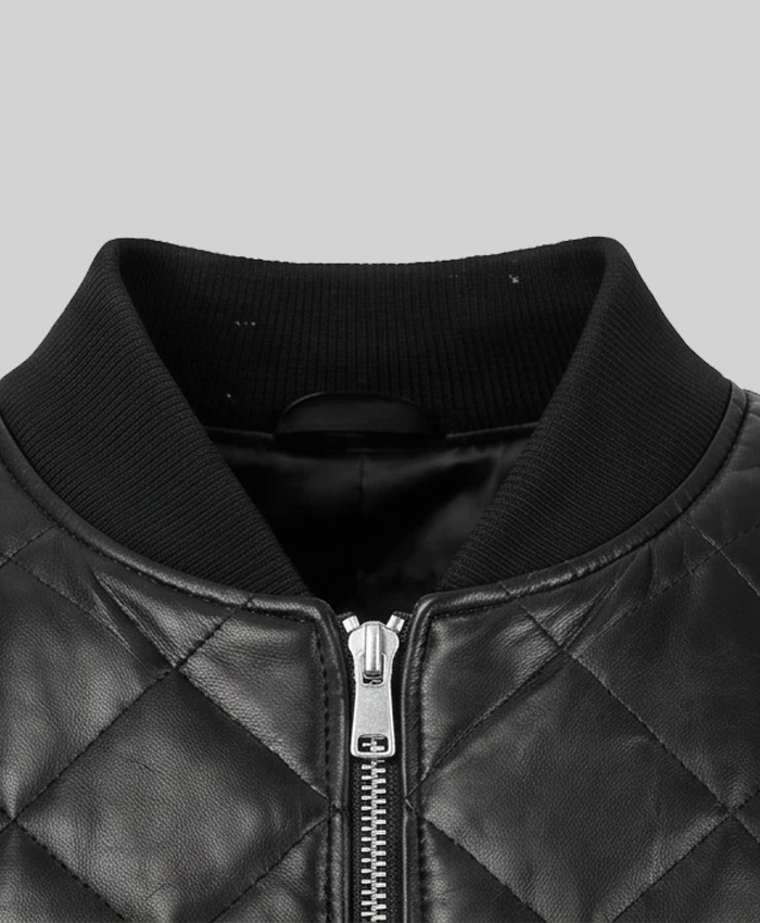 Quilted Biker Bomber Black Leather Jacket For Women