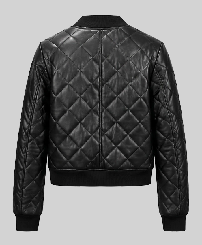 Quilted Biker Bomber Black Leather Jacket For Womens
