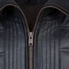 Quilted Black Leather Jacket For Mens Close Up Collar and Zip