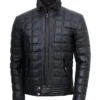 Quilted Black Leather Jacket For Mens Front View
