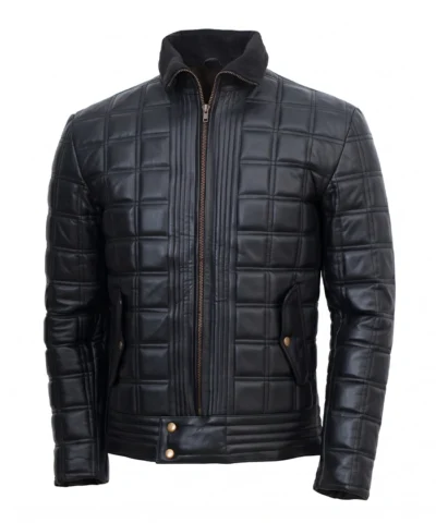 Quilted Black Leather Jacket For Mens Front View