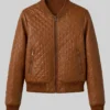Quilted Brown Leather Jacket For Womens