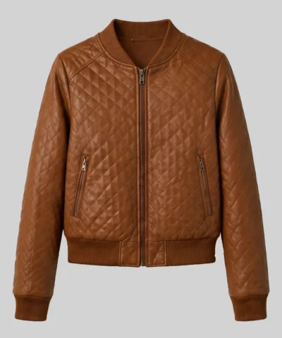 Quilted Brown Leather Jacket For Womens