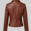 Quilted Sleeves and Zip-Up Brown Leather Jacket Womens