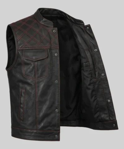 Quilted Two Tone Leather Vest For Men