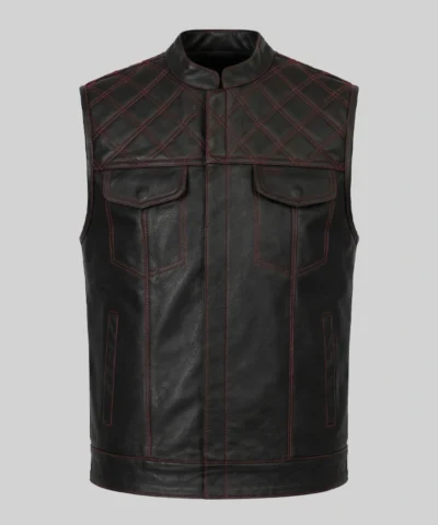Quilted Two Tone Leather Vest For Mens