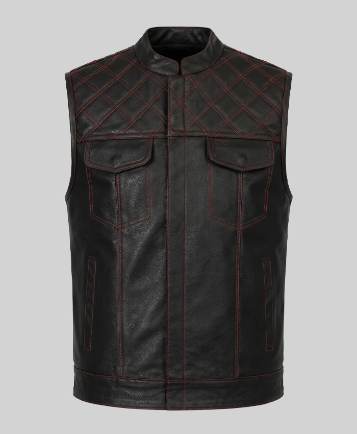 Quilted Two Tone Leather Vest For Mens
