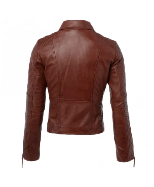 Women’s Quilted Brown Zip-Up Leather Jacket